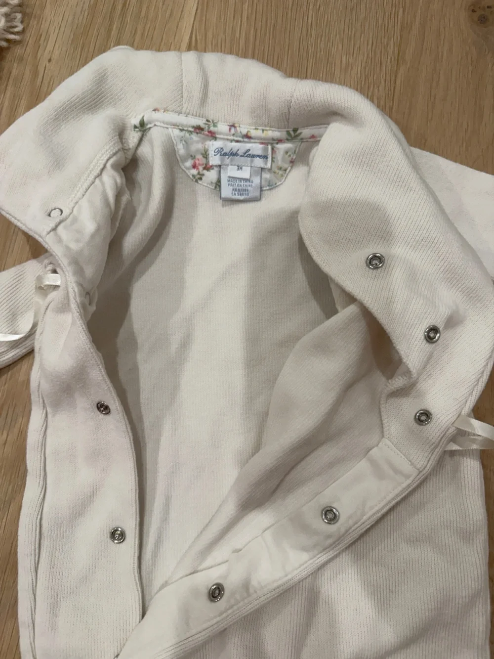 Ralph Lauren Cream Knit Baby One-Piece with Embroidered Floral Detail